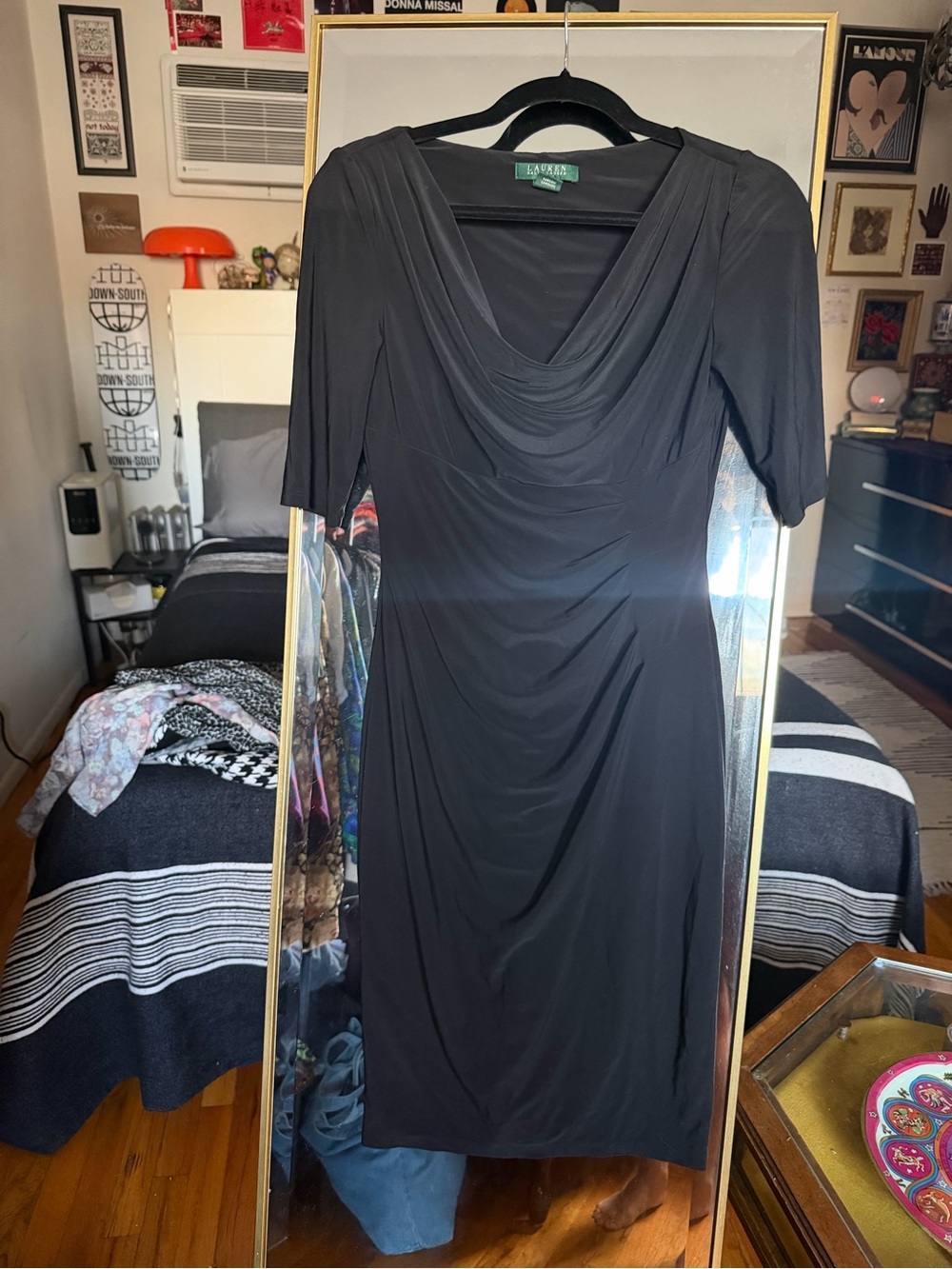Lauren Ralph Lauren Black Draped Midi Dress